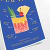 Mai Tai cocktail illustration with green and blue hues