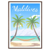 Tropical landscape of the Maldives with serene greens and tranquil blues - in a walnut frame