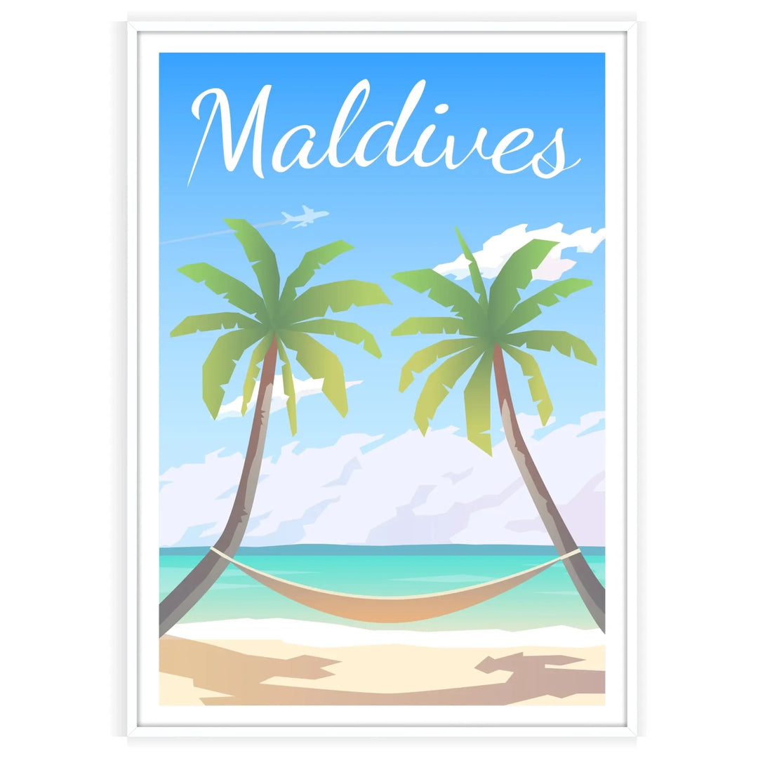 Tropical landscape of the Maldives with serene greens and tranquil blues - in a white frame