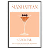 Illustrazione stilizzata di un cocktail Manhattan con tonalità arancioni e nere - in una cornice nera