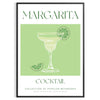 Uma ilustração colorida de um coquetel margarita com tons verdes e brancos - numa moldura preta