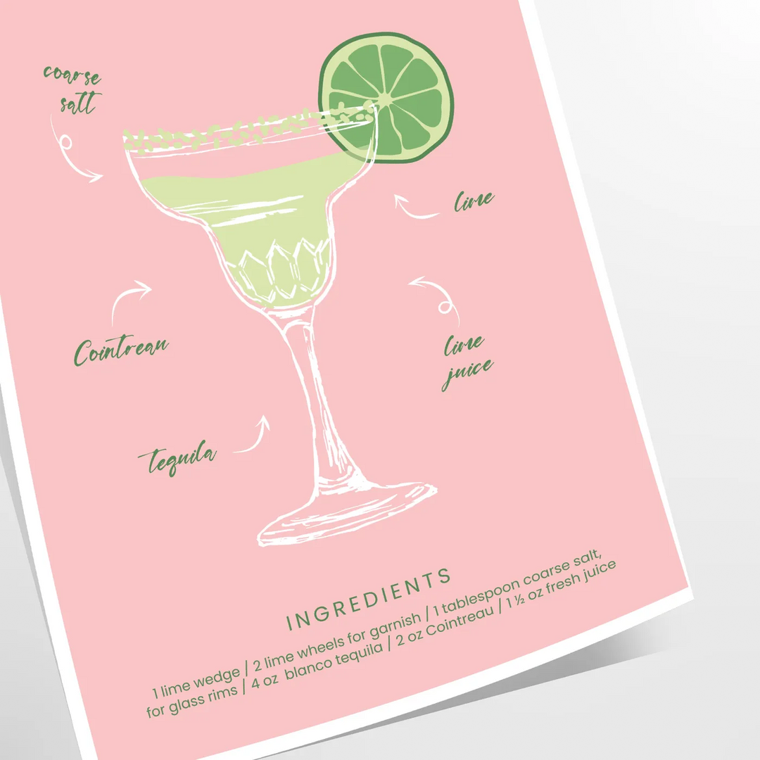 Uma ilustração colorida de um coquetel Margarita com tons verdes e laranjas