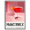 Illustration of a Martinez cocktail in a sleek black and brown design - in a black frame
