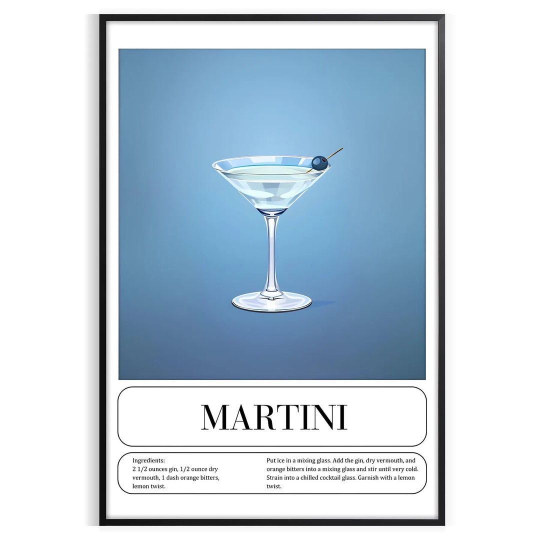 Illustration of a martini cocktail with a sleek black background and green accents