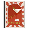 A colorful illustration of a martini cocktail with green and orange accents - in a black frame