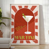 A colorful illustration of a martini cocktail with green and orange accents - in a bright minimalist room with a plant and an armchair