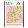 Abstrakcyjne kształty w zieleni i różu, inspirowane stylem Matisse'a - w czarnej ramie
