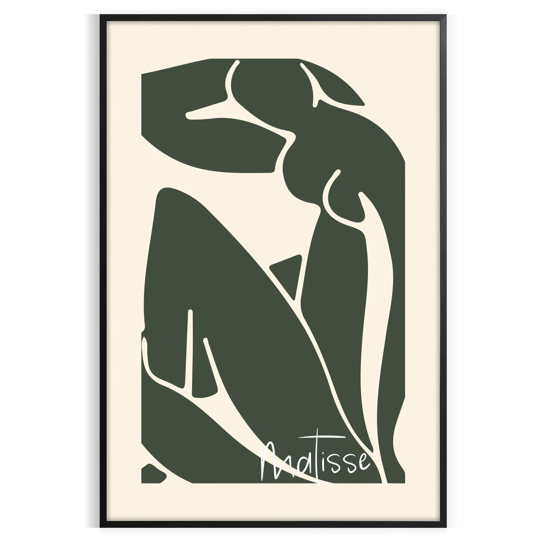 Gray and white poster of Matisse paper cut abstract shapes, minimalist.