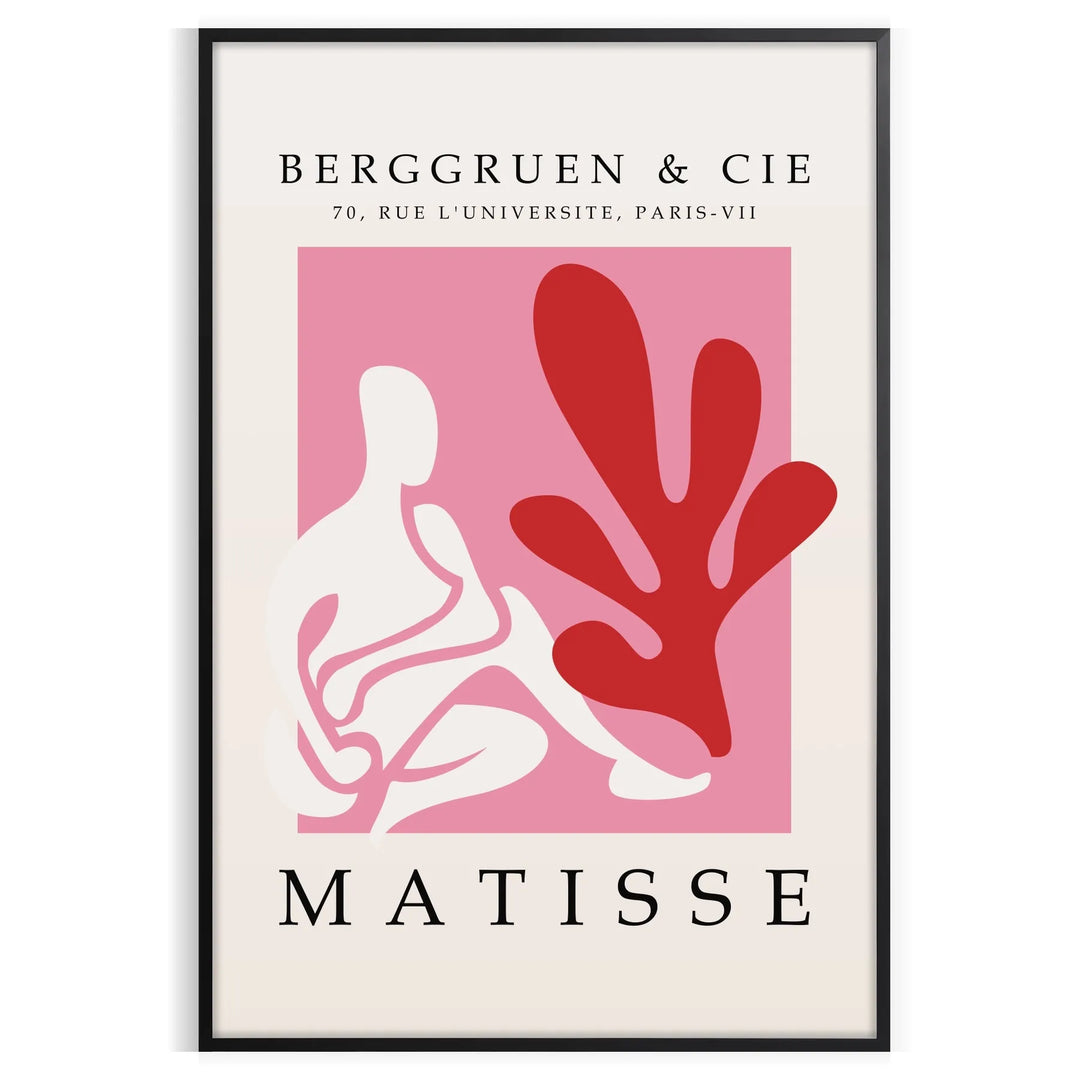 Poster showing Matisse-style papier découpé abstract red and gray shapes