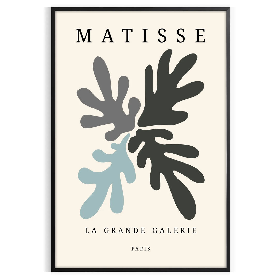 Gray and white Matisse papier découpé abstract poster in modern style.