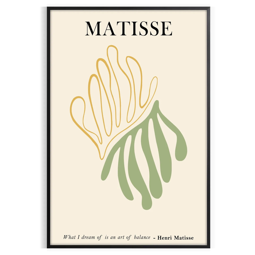 Poster showing Matisse paper cutouts artwork with gray and yellow