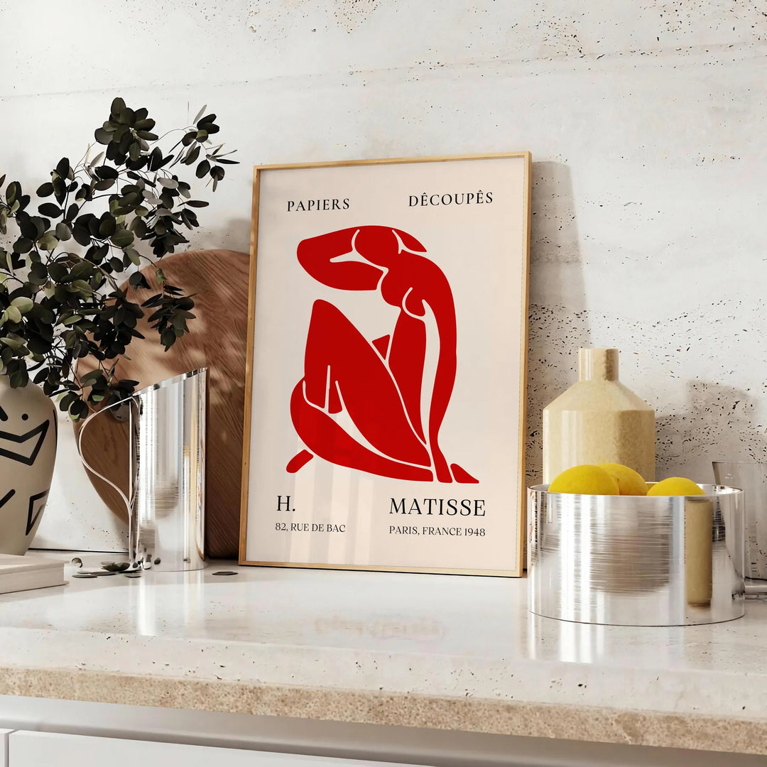Abstract shapes and bold colors in Matisse style - styled on a counter with eucalyptus and a bowl of lemons