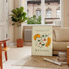 Poster of Matisse-style papier découpé abstract composition, bold organic shapes - in a Parisian living room with a sofa and a fig plant