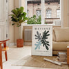 Gray and white Matisse papier découpé abstract poster in modern style. - in a Parisian living room with a sofa and a fig plant