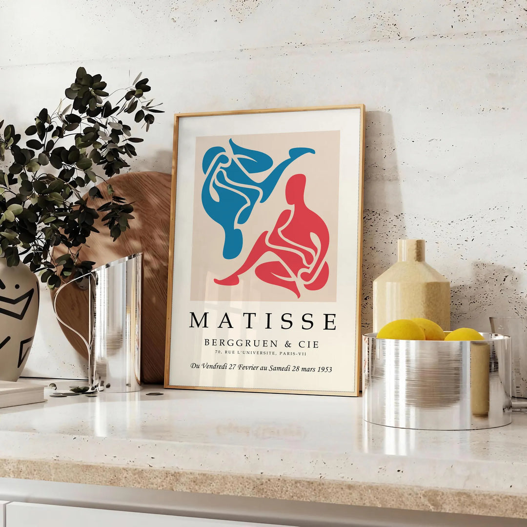 Colorful abstract cut-out shapes in the style of Matisse - styled on a counter with eucalyptus and a bowl of lemons