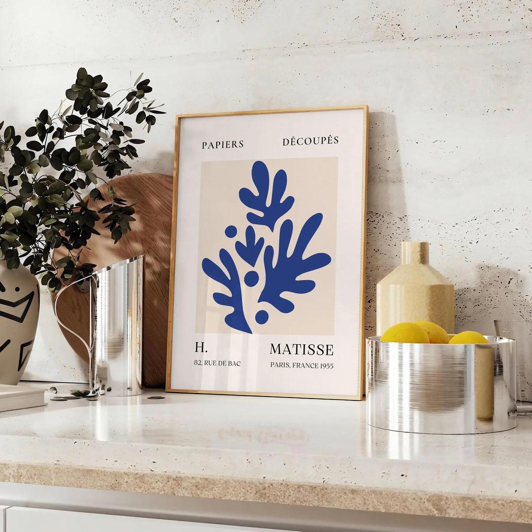 Colorful abstract shapes and forms in the style of Matisse - styled on a counter with eucalyptus and a bowl of lemons
