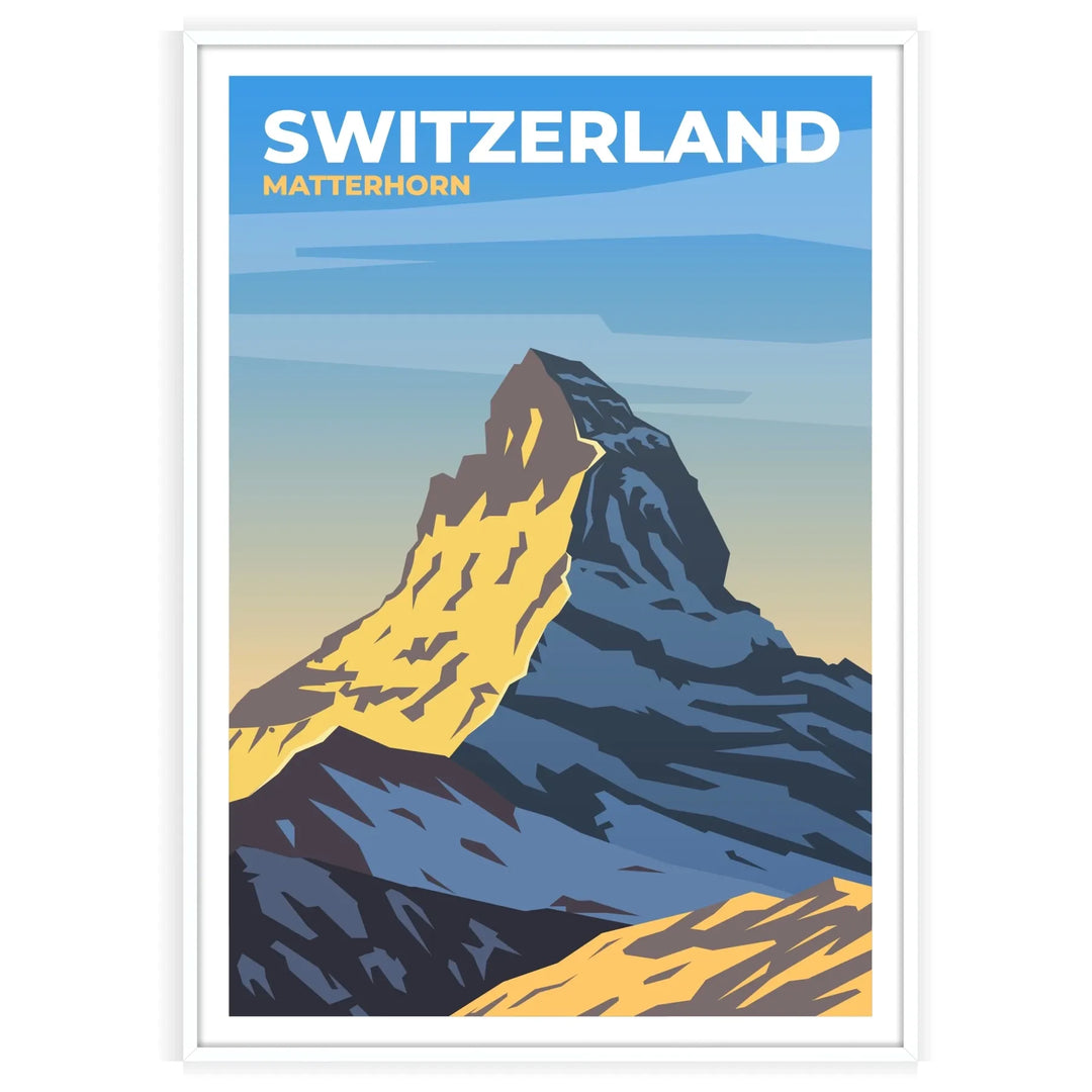Matterhorn mountain in the Swiss Alps, earthy browns and greens - in a white frame