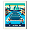 Retro illustration of tennis players at the Melbourne Australian Open - in a black frame