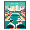 Art Deco style poster featuring a tennis player in Miami - in a black frame