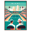 Art Deco style poster featuring a tennis player in Miami - in a walnut frame