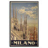 Stylized illustration of Milan's skyline with bold black and green colors - in a black frame