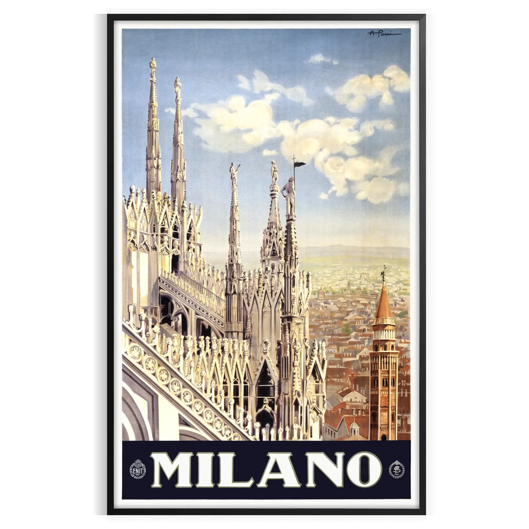 Stylized illustration of Milan's skyline in black and green