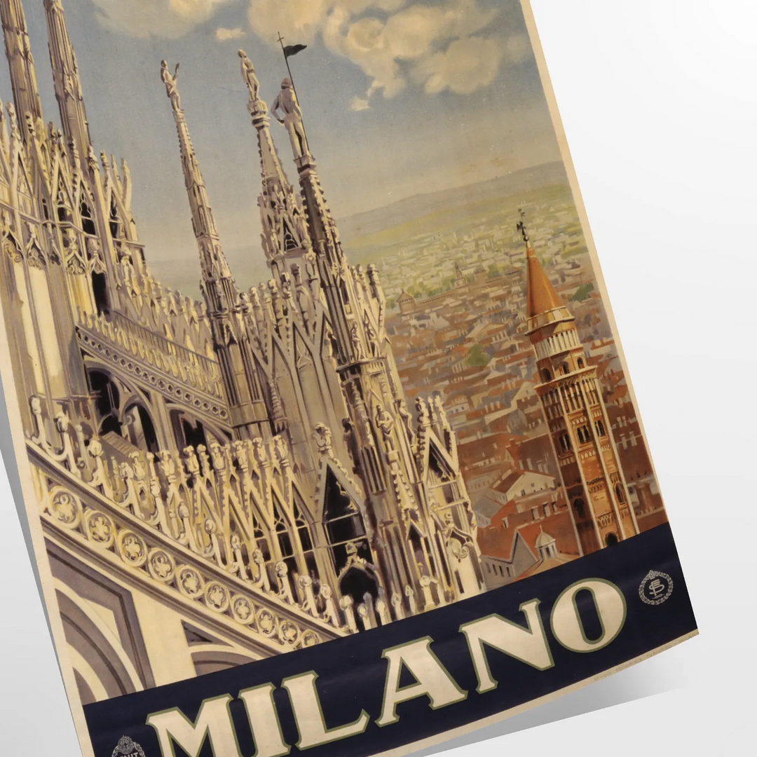 Stylized illustration of Milan's skyline with bold black and green colors - as a rolled, unframed print
