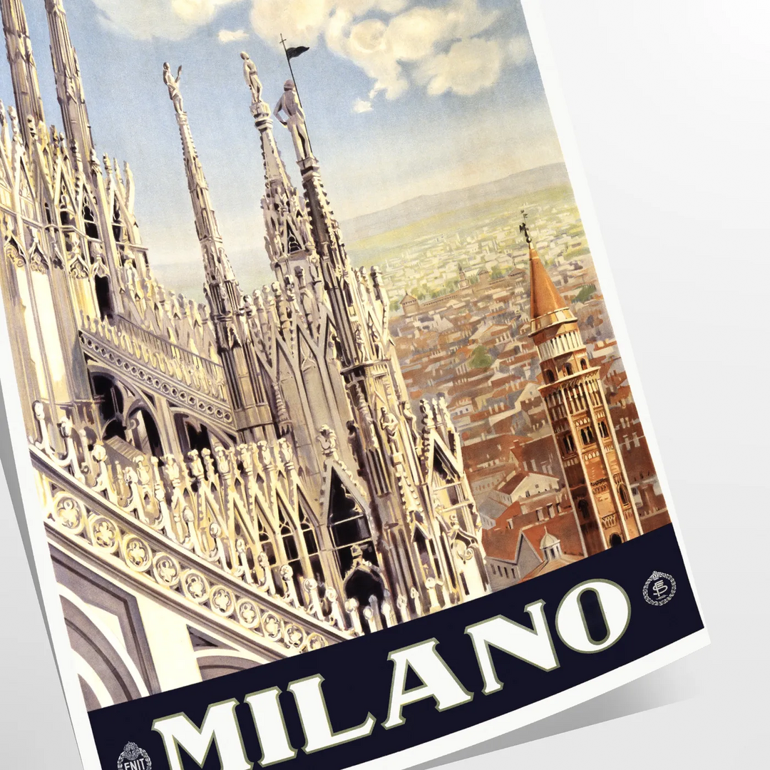 Stylized illustration of Milan's skyline in black and green - as a rolled, unframed print