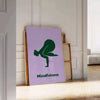 abstract representation of a person practicing yoga in calming green and blue tones - leaning on a herringbone floor against a white panelled wall
