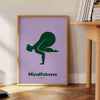 abstract representation of a person practicing yoga in calming green and blue tones - beside a round wooden side table with books