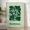 A serene yoga silhouette in green and gray tones against a textured background - in a bright minimalist room with a plant and an armchair