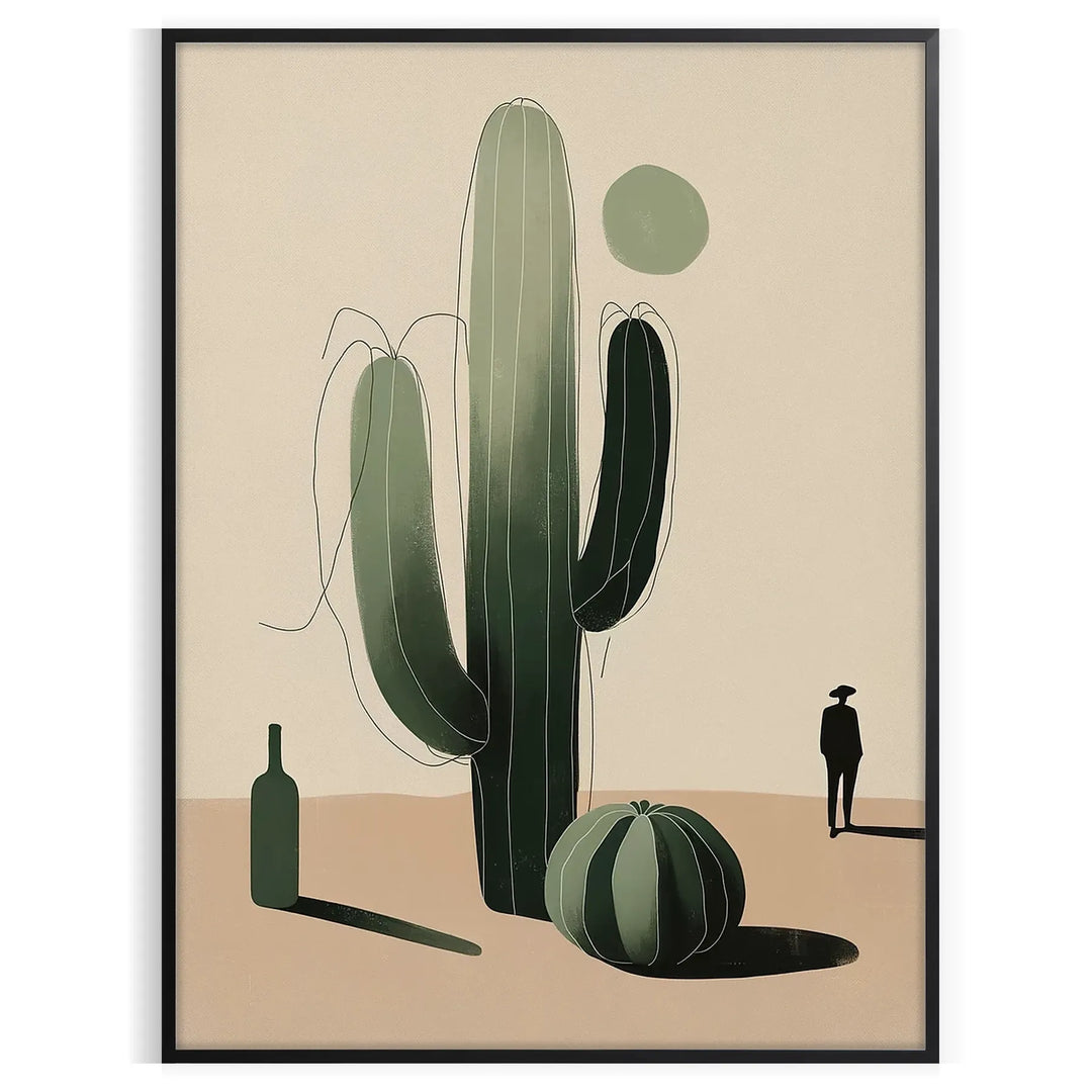 Minimalist cactus illustration in black and gray tones