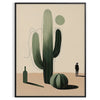 Minimalist cactus illustration in black and gray tones - in a black frame