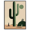A minimalist cactus illustration in black and gray tones - in a black frame