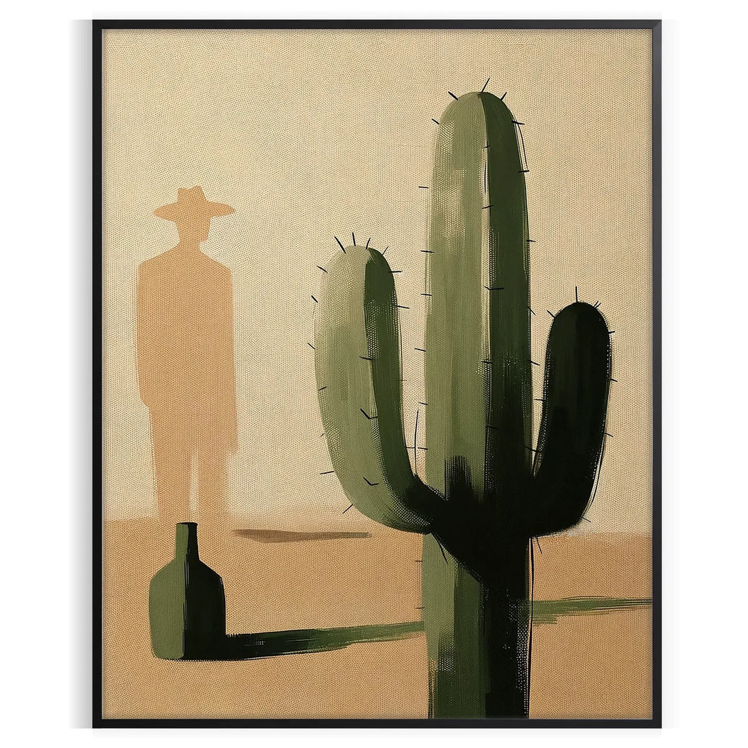 Minimalist illustration of a cactus in green and black tones