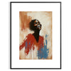 Minimalist portrait featuring bold red and green colors - in a black frame