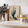Minimalist cactus illustration in black and gray tones - styled on a counter with eucalyptus and a bowl of lemons