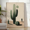 Minimalist cactus illustration in black and gray tones - in a bright minimalist room with a plant and an armchair