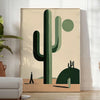 A minimalist cactus illustration in black and gray tones - in a bright minimalist room with a plant and an armchair