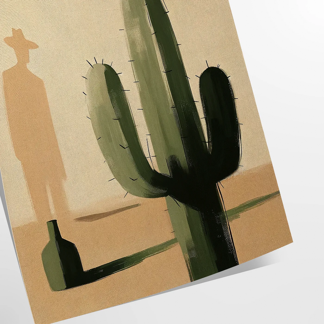 Illustration minimaliste d'un cactus en tons verts et noirs - en tirage roulé, sans cadre