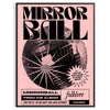 A reflective disco ball surrounded by abstract black and orange patterns - in a black frame