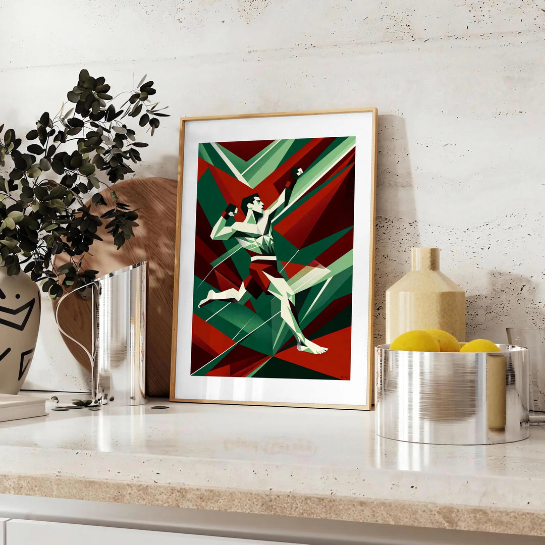 Dynamic MMA fighters in action, featuring black and green tones - styled on a counter with eucalyptus and a bowl of lemons