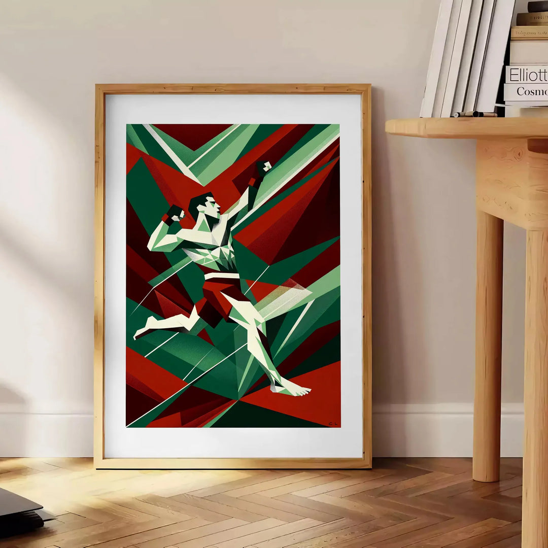 Dynamic MMA fighters in action, featuring black and green tones - beside a round wooden side table with books