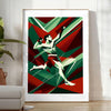 Dynamic MMA fighters in action, featuring black and green tones - in a bright minimalist room with a plant and an armchair