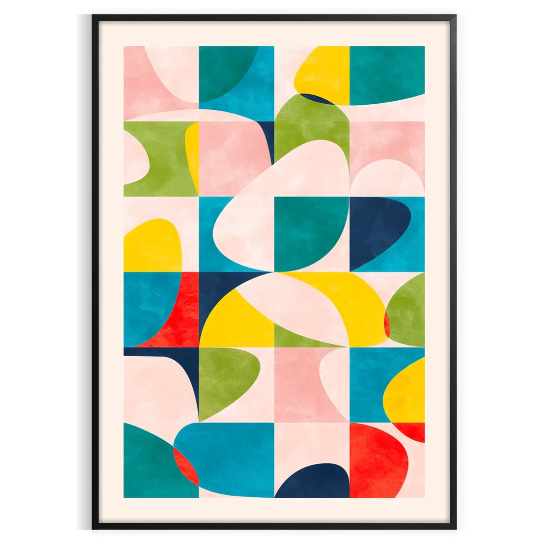 abstract composition with blue and orange shapes in a modern style