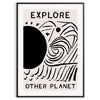 abstract black and white design depicting an imaginative cosmic landscape - in a black frame