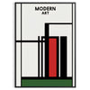 Abstract composition with bold black and red shapes on a white background - in a black frame