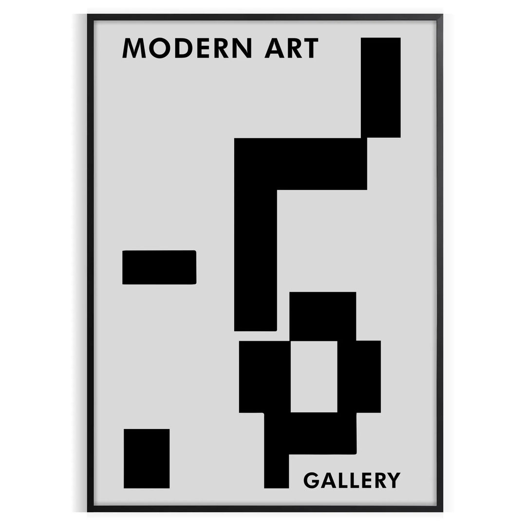 Abstract composition with black and blue shapes and lines