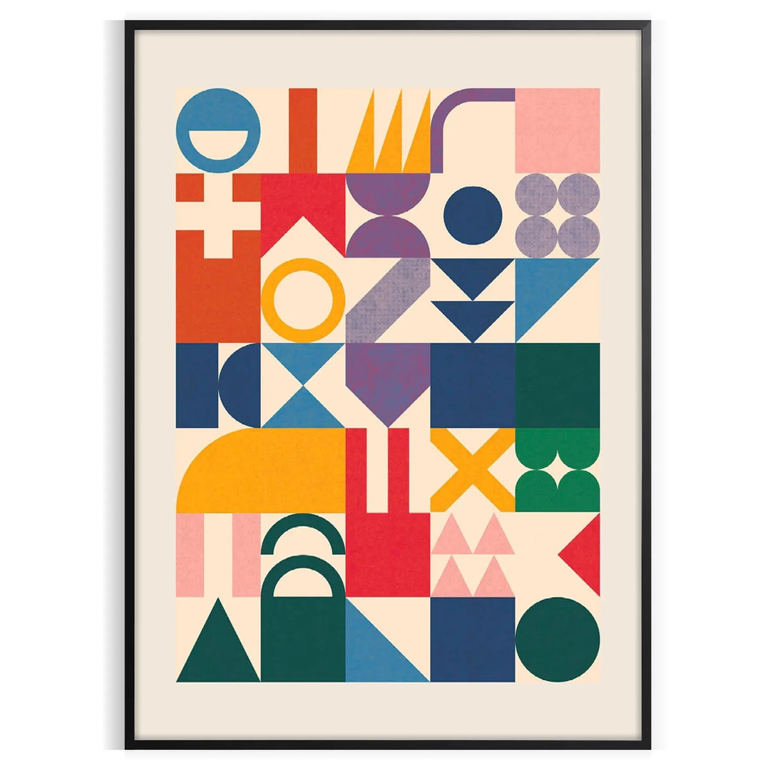 Abstract shapes in blue and orange tones with a modern artistic style