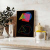 Abstract shapes in orange and black, modern art style - styled on a counter with eucalyptus and a bowl of lemons